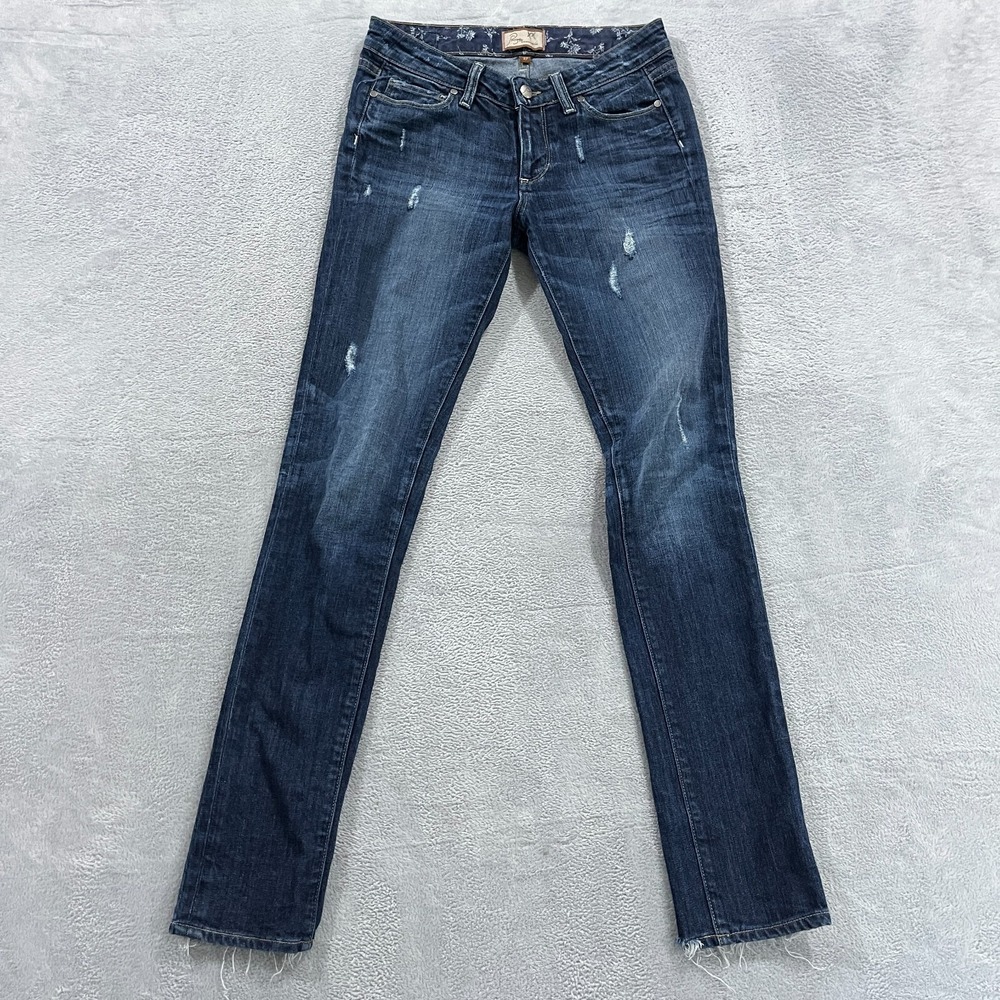 Paige Skyline Skinny Jeans Womens 27 Mid Rise Blue‎ Stretch Made In USA Distress